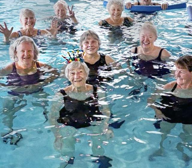 Aquacize class celebrates Donna Rock's birthday