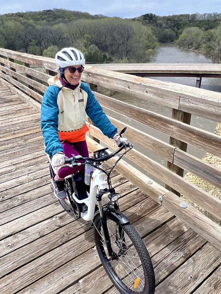 Biking on a bridge
