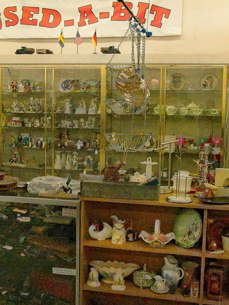 Shelves of items at the Used a Bit Shoppe